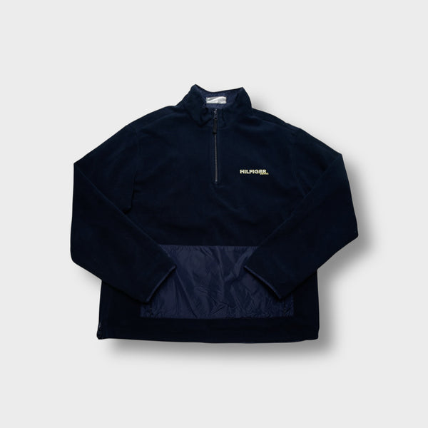 Tommy Hilfiger reversible pullover jacket in navy blue with half zip and fleece side