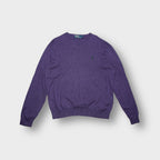 Ralph Lauren knit V-neck sweater in purple with an embroidered green pony logo.