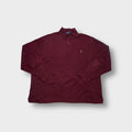 Ralph Lauren dark red quarter zip sweater featuring embroidered pony logo on chest
