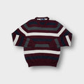Ralph Lauren dark red knit sweater with broad horizontal stripes and V-neck collar