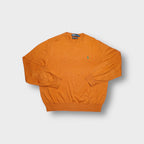 Ralph Lauren crewneck knit sweater in orange with a green embroidered pony chest logo
