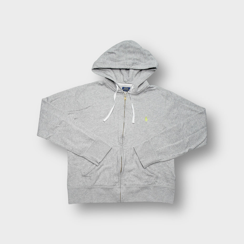 Ralph Lauren full-zip hoodie sweater in grey with green embroidered pony chest logo