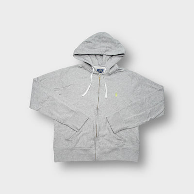 Ralph Lauren full-zip hoodie sweater in grey with green embroidered pony chest logo