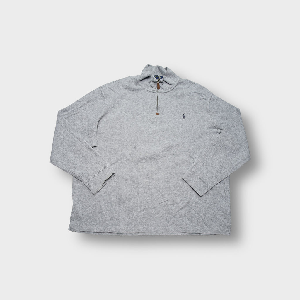 Ralph Lauren quarter zip sweater in grey with embroidered navy chest pony logo