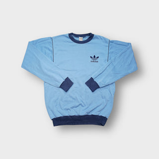 Blue Adidas sweater with contrasting dark blue crew neck collar and chest trefoil logo