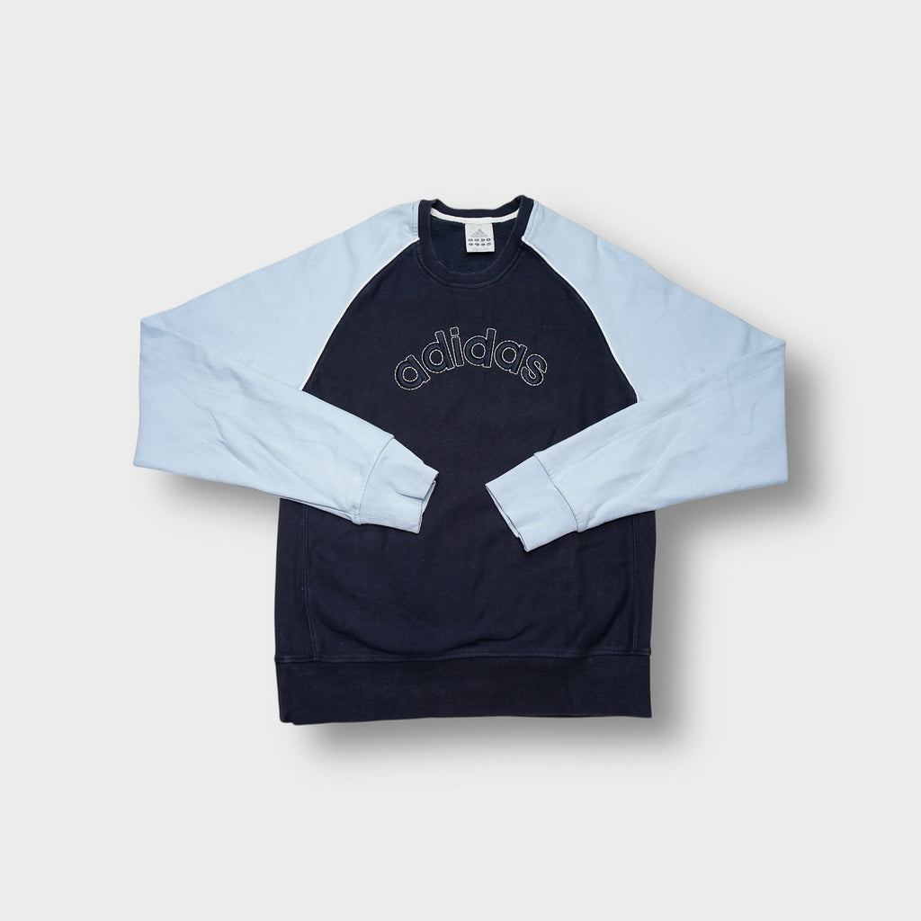 Adidas sweater in navy blue and light blue with stitched chest logo