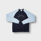 Adidas sweater in navy blue and light blue with stitched chest logo