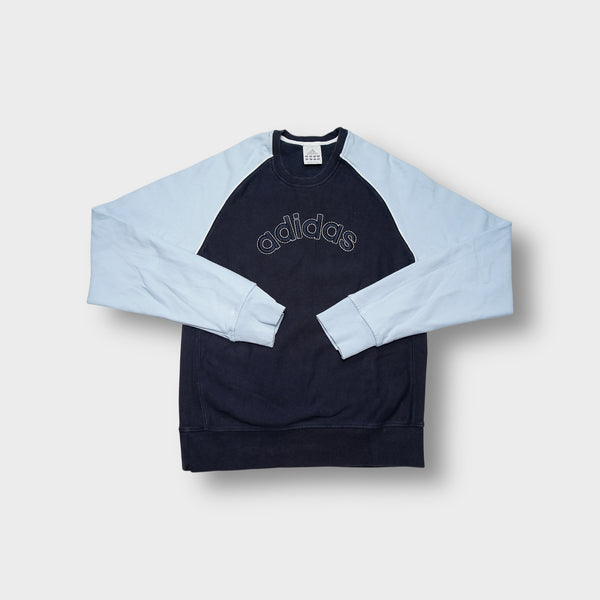 Adidas sweater in navy blue and light blue with stitched chest logo
