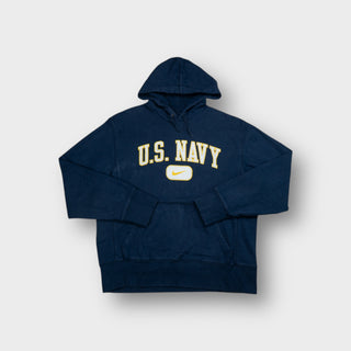 Nike hoodie sweater in navy blue featuring yellow U.S. Navy lettering on the chest.