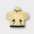 Nike hooded zip jacket in yellow mesh featuring embroidered chest logo and navy trim.