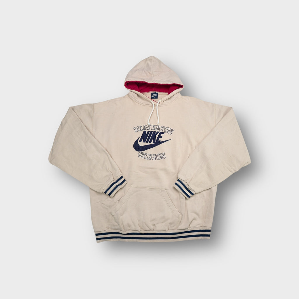 Nike beige hoodie with embroidered Beaverton Oregon swoosh chest logo
