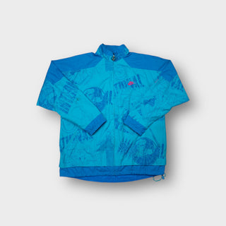 Nike blue windbreaker jacket with full-zip collar and printed globe map graphics