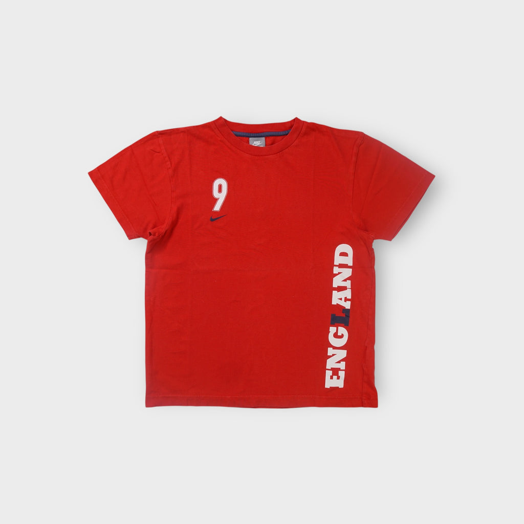 Nike T-Shirt in red featuring white number 9 chest print and vertical England text