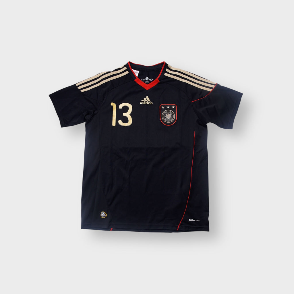 Adidas DFB football jersey in black with gold three stripes and embroidered crest