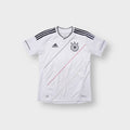 Adidas DFB white jersey featuring black stripes on the shoulders and a national team badge on the chest