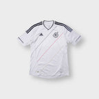 Adidas DFB 2012 white football jersey featuring thin diagonal pinstripes and team crest