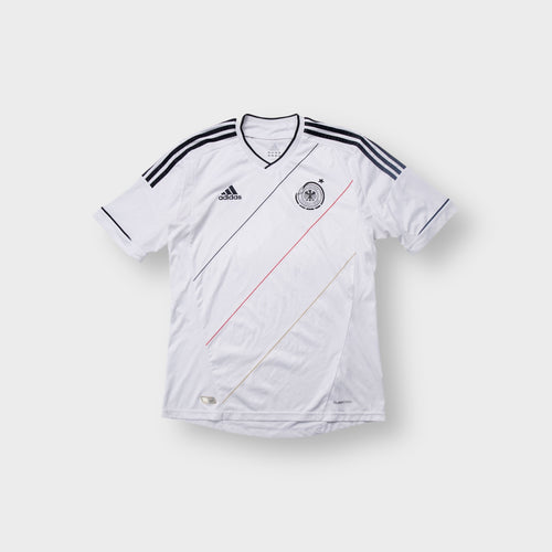 Adidas DFB 2012 white football jersey featuring thin diagonal pinstripes and team crest