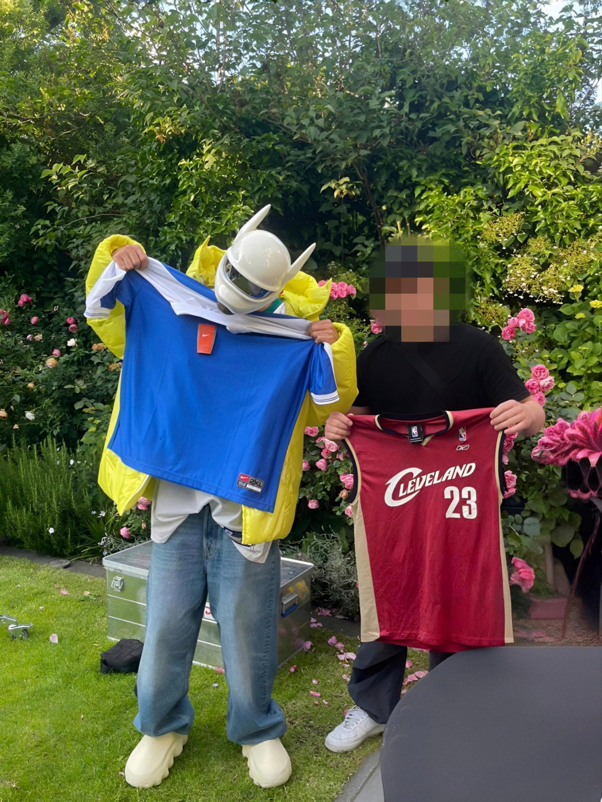 Blue football jersey and a Cleveland basketball jersey from the ninetyvintage shop.