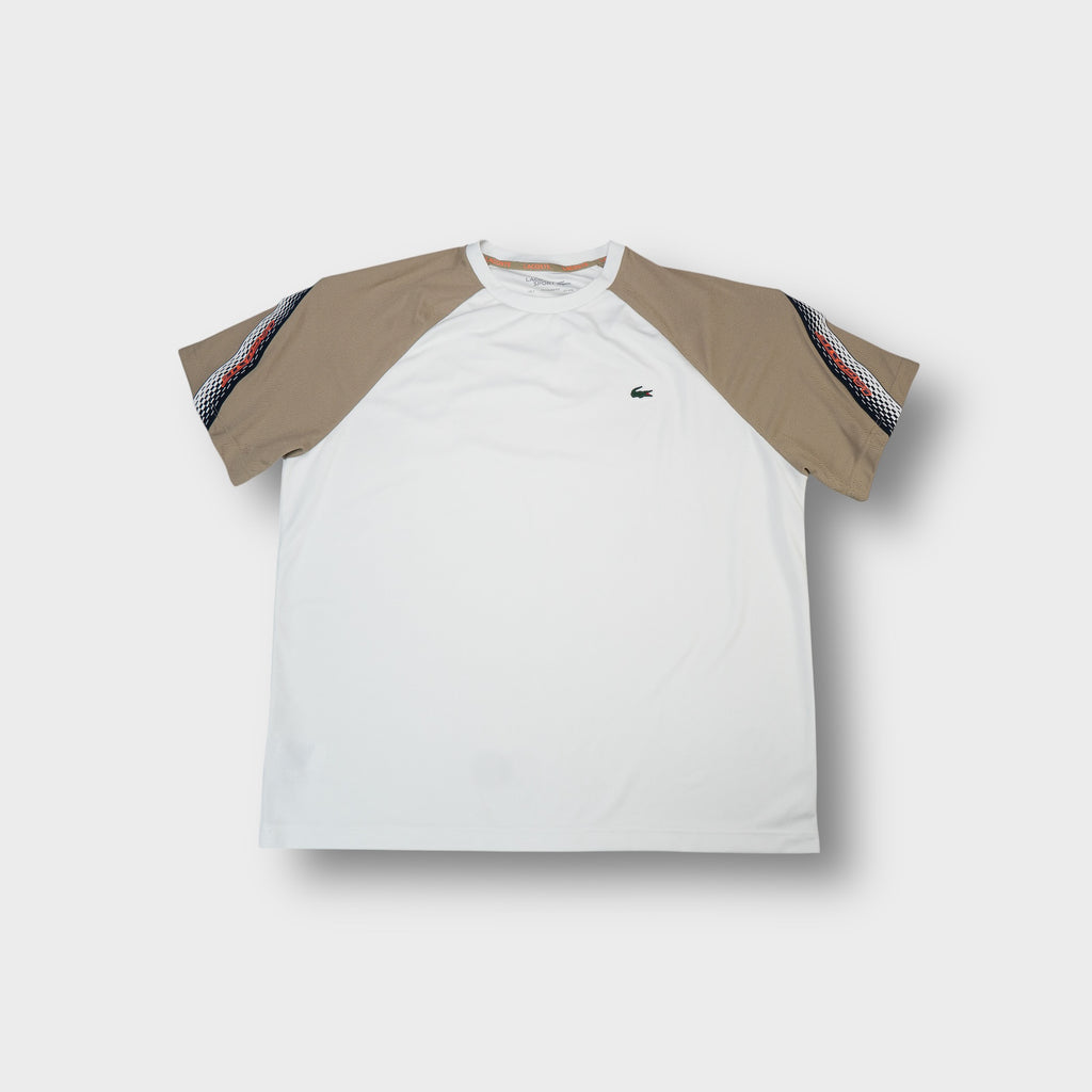 Lacoste Sport T-Shirt in white and beige with raglan sleeves and crocodile patch