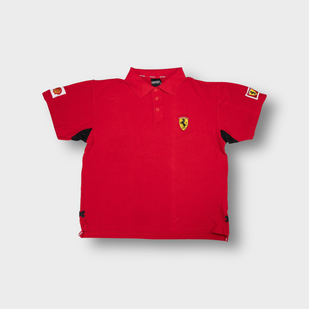 Ferrari polo shirt in red featuring an embroidered Scuderia horse shield patch