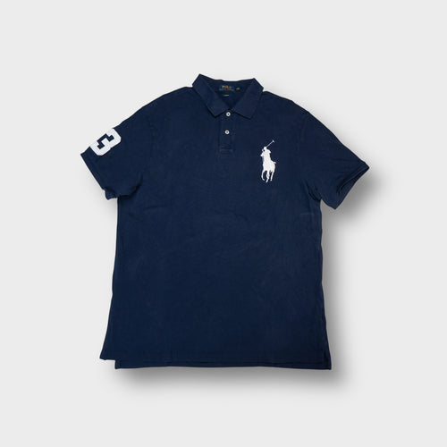 Ralph Lauren polo shirt in navy blue with a large white embroidered pony logo
