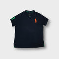 Ralph Lauren polo shirt in navy blue with oversized orange Big Pony embroidery.