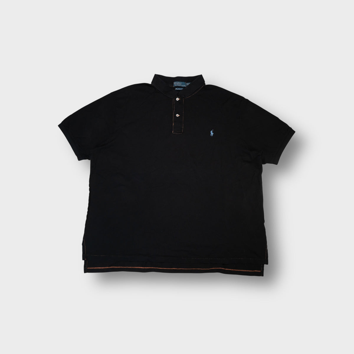 Ralph Lauren polo shirt in black with contrast orange stitching and blue chest logo