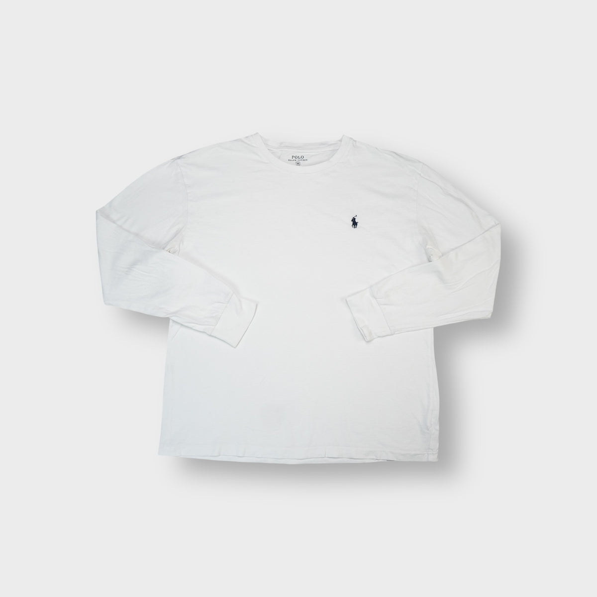 Ralph Lauren long-sleeve T-Shirt in white with a small navy pony logo on the chest