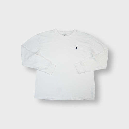 Ralph Lauren long-sleeve T-Shirt in white with a small navy pony logo on the chest