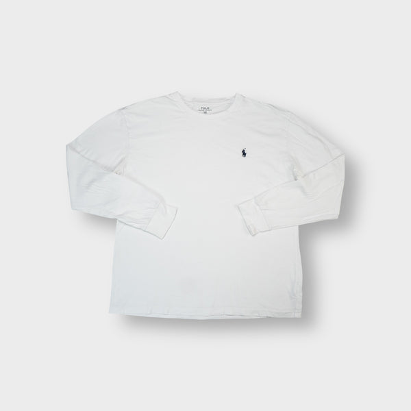 Ralph Lauren long-sleeve T-Shirt in white with a small navy pony logo on the chest
