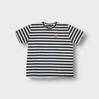 Loreak Mendian striped T-Shirt in black and white with a red round patch on chest
