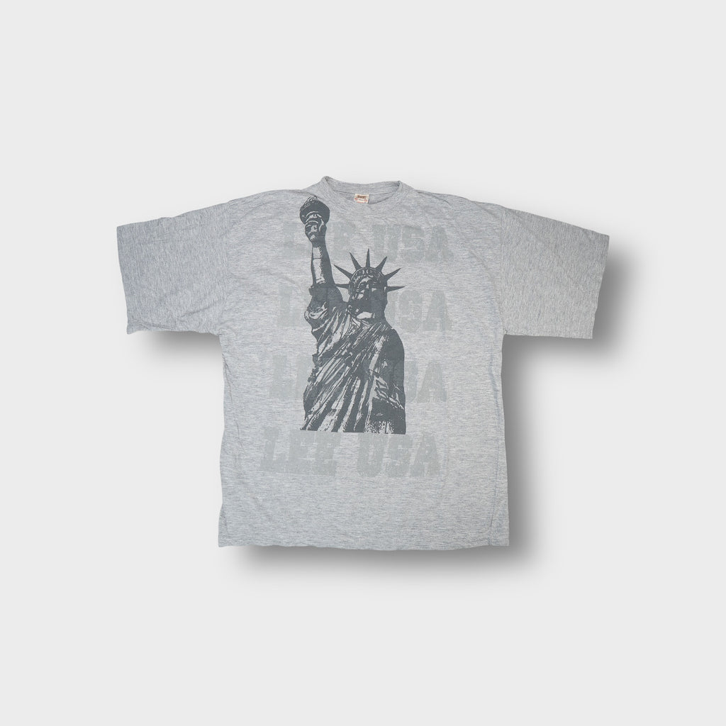 Lee T-Shirt in grey featuring a large Statue of Liberty graphic print across the front