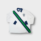 Ralph Lauren polo shirt white blue with diagonal stripe and RL Golf Club crest print
