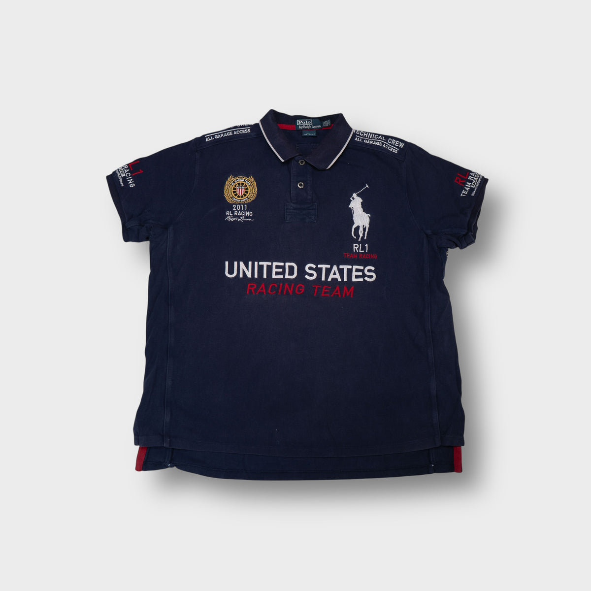 Ralph Lauren navy blue polo shirt with United States Racing Team embroidery and big pony logo