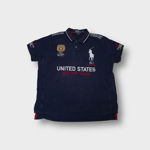 Ralph Lauren navy blue polo shirt with United States Racing Team embroidery and big pony logo