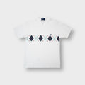 Fred Perry polo shirt in white featuring a blue and red argyle chest pattern