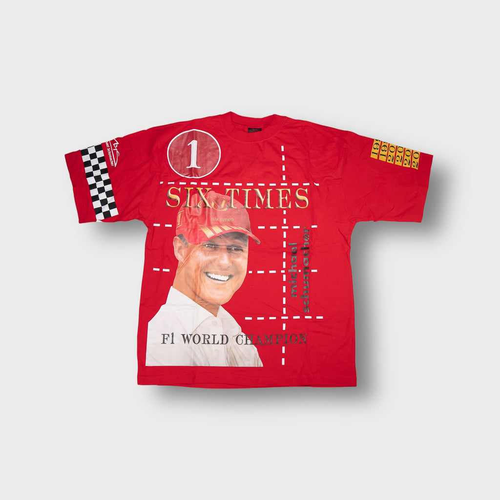 Michael Schumacher T-Shirt in red with a Six Times World Champion front graphic