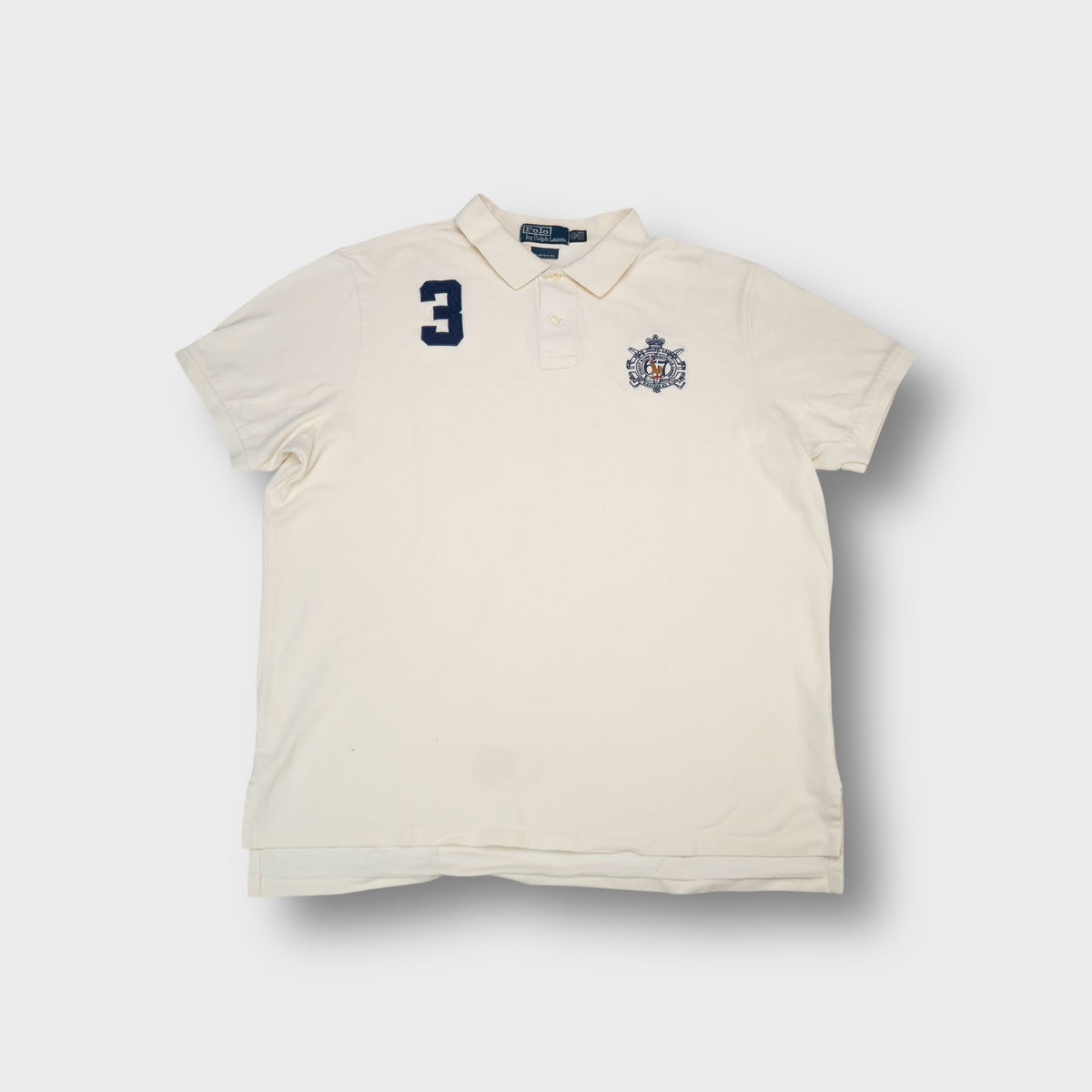 Ralph Lauren polo shirt in white featuring embroidered chest crest and number three