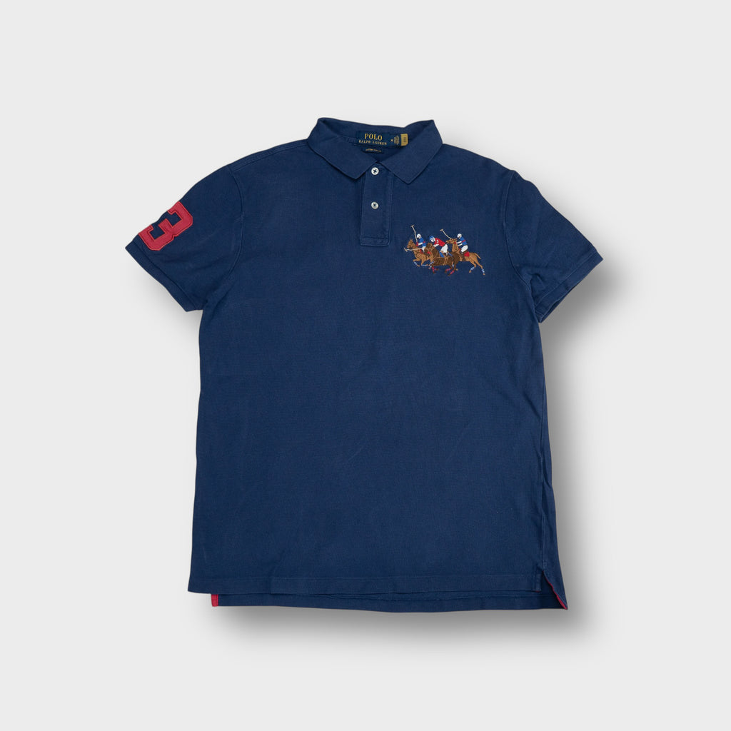 Ralph Lauren polo shirt in navy with embroidered polo match scene on chest