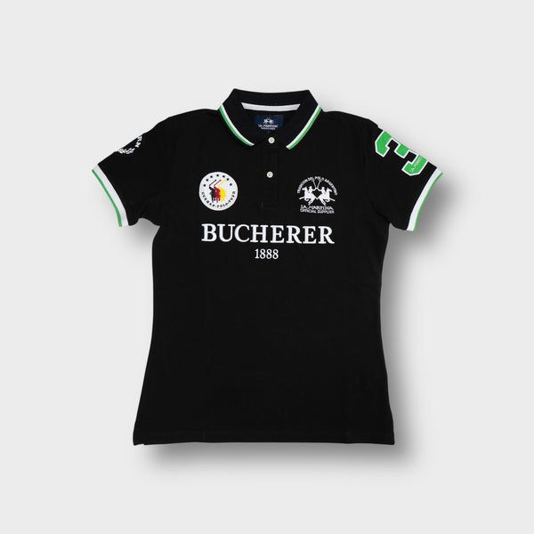 La Martina polo shirt in black with Bucherer 1888 and German Polo Tour embroidery