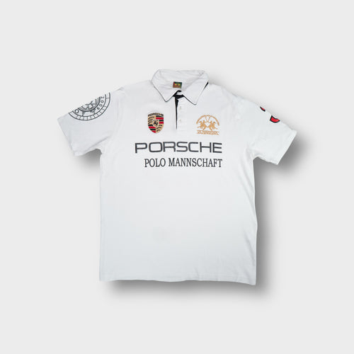 La Martina polo shirt in white with Porsche Polo Mannschaft crest embroidery