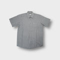 Armani Collezioni short-sleeve shirt in grey and white vertical stripes with chest pocket