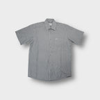 Armani Collezioni short-sleeve shirt in grey and white vertical stripes with chest pocket