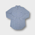 Ralph Lauren shirt in blue and white check with embroidered pony logo on chest