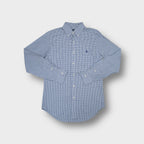 Ralph Lauren shirt in blue and white check with embroidered pony logo on chest