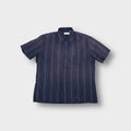 Yves Saint Laurent short sleeve shirt in navy blue with vertical stripes and YSL embroidery