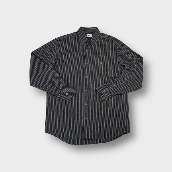 Lacoste long-sleeve shirt in black and white stripes with crocodile logo on chest