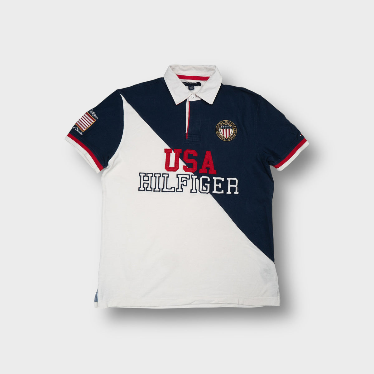 Tommy Hilfiger polo shirt in navy and white with USA Hilfiger chest embroidery