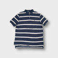 Ralph Lauren polo shirt in blue and white with horizontal stripes and embroidered logo.