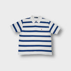 Ralph Lauren polo shirt in white and blue stripes with an embroidered red pony logo.